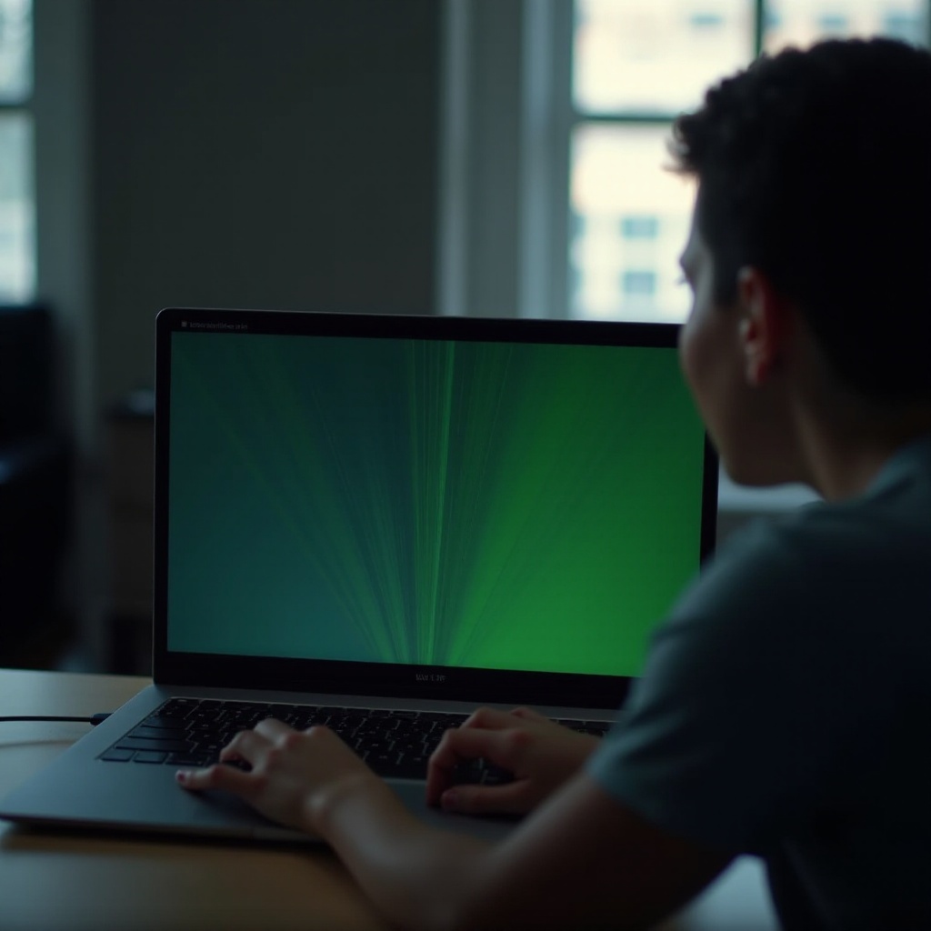 laptop garis hijau di layar